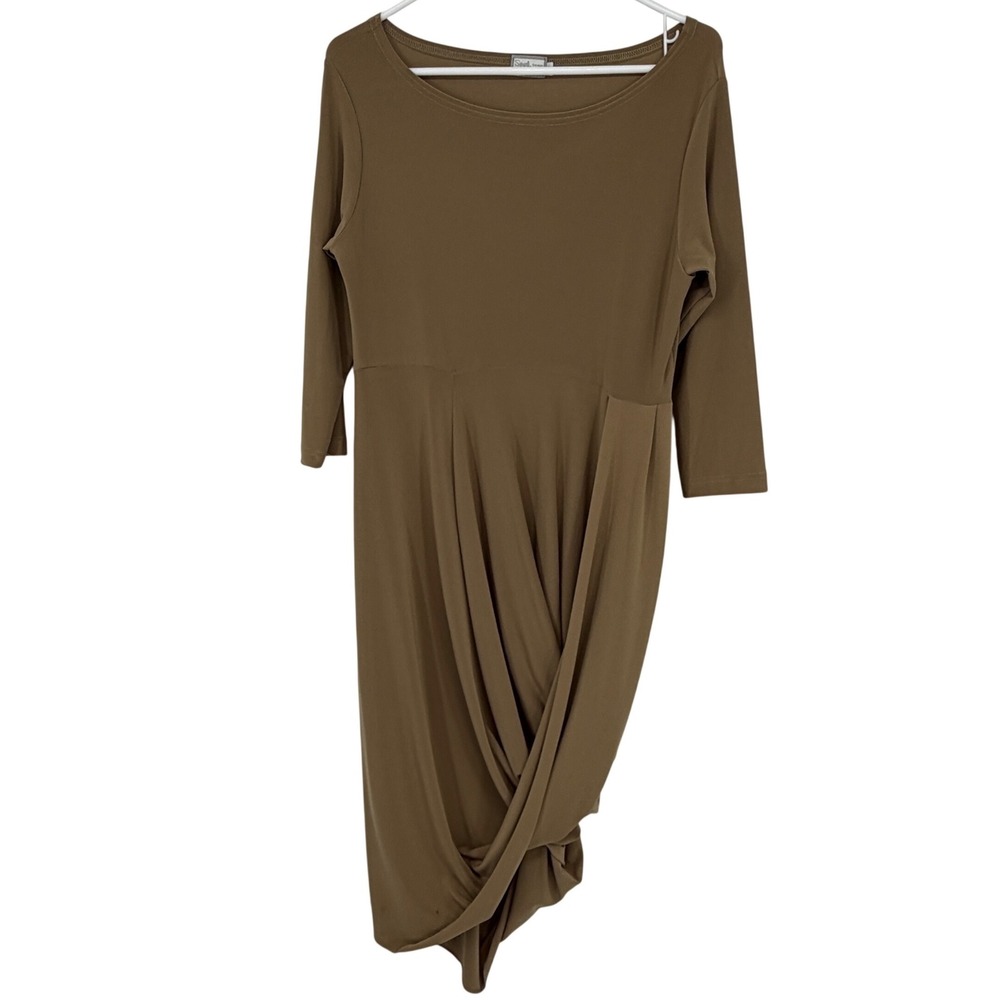 Sympli The Best Draped Tulip Hem Midi Dress Brown Made In‎ Canada 10